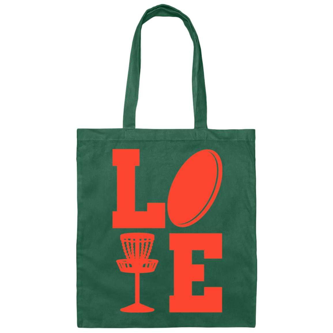 Forest Green/Orange "Love Disc Golf Basket" Tote Bag | Canvas Tote | Disc Golf Gift Tote Bag |