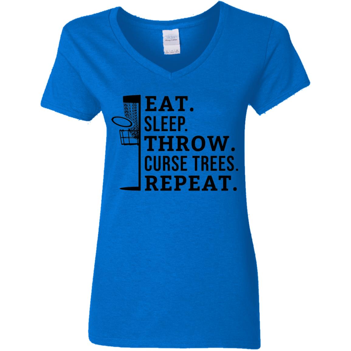 Eat, Sleep, Throw Ladies' 5.3 oz. V-Neck T-Shirt