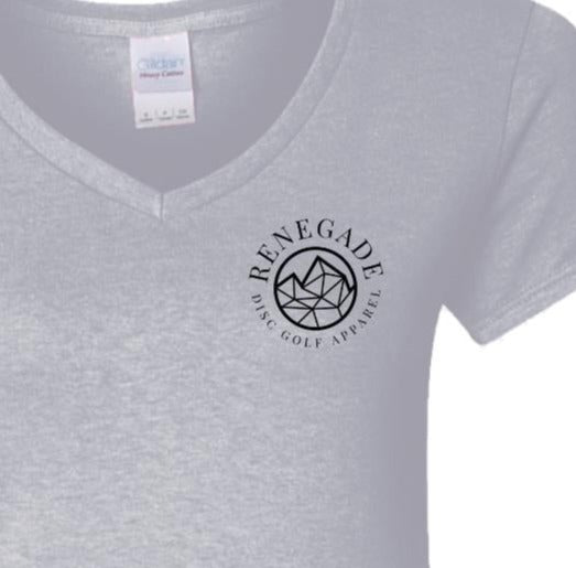 Grey RDGA V-Neck T-Shirt with American Flag Disc Golf Basket | 100% USA Cotton