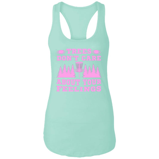 Teal & Pink Ladies Racerback "Trees Don't Care About Your Feelings" Basket Disc Golf Tank Top