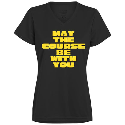 Ladies’ 'May The Course Be With You' Disc Golf Moisture-Wicking V-Neck Tee