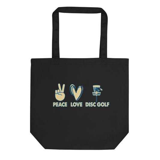 Organic Cotton | Disc Golf Tote Bag | "Peace, Love, Disc Golf" Basket Tote Bag