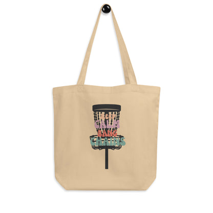 Organic Cotton | Disc Golf Tote Bag | "Keep Calm Bang Chains" Disc Golf Basket Tote Bag