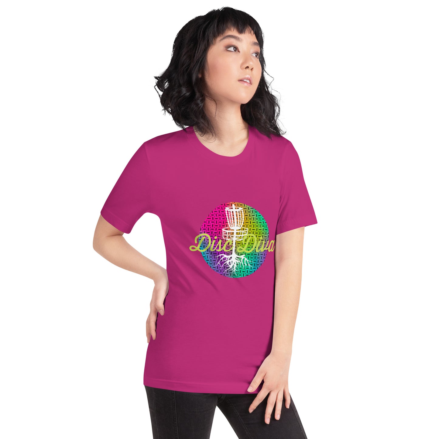 100% Cotton | Rainbow Renegade Hot Pink | Disc Diva Disc Golf Unisex T-shirt