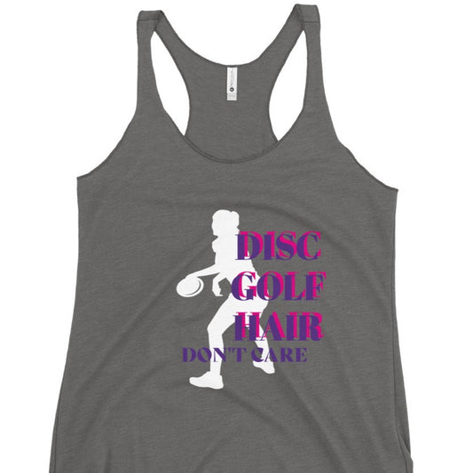 Ladies Racerback "Disc Golf Hair, Don't Care" Graphic Disc Golf Tank Top