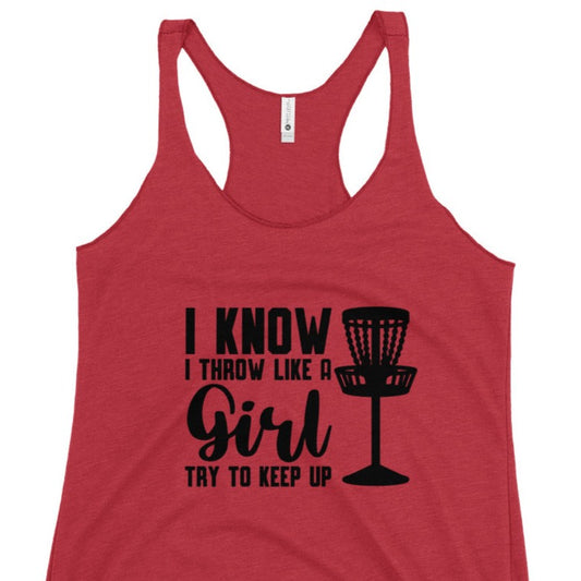 Vintage Red | I Know I Throw Like a Girl Women's Racerback Disc Golf Tank Top