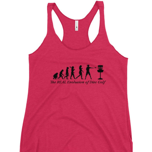 "The REAL Evolution of Disc Golf with Women" Ladies Racerback Disc Golf Tank Top.