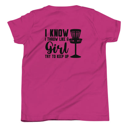 Berry | Youth Disc Golf Short Sleeve T-Shirt Throw's Like a Girl Graphic | 100% USA Cotton